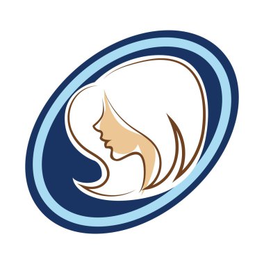Saç ve güzellikle ilgili logo ya da ilgili herhangi bir grafik amaç için süs rozeti şekilli kadın profili çizimi.