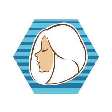 Saç ve güzellikle ilgili logo ya da ilgili herhangi bir grafik amaç için süs rozeti şekilli kadın profili çizimi.
