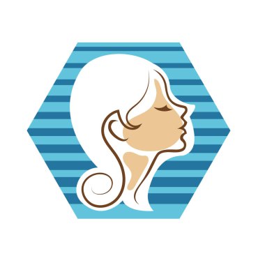Saç ve güzellikle ilgili logo ya da ilgili herhangi bir grafik amaç için süs rozeti şekilli kadın profili çizimi.