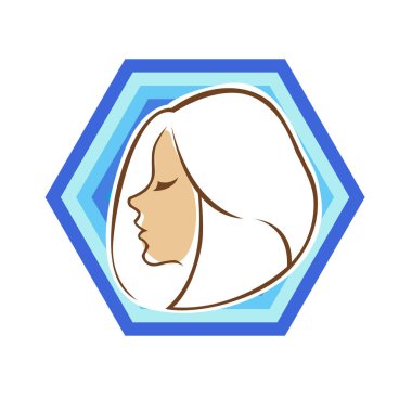 Saç ve güzellikle ilgili logo ya da ilgili herhangi bir grafik amaç için süs rozeti şekilli kadın profili çizimi.