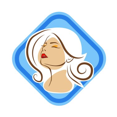 Saç ve güzellikle ilgili logo ya da ilgili herhangi bir grafik amaç için süs rozeti şekilli kadın profili çizimi.