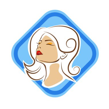Saç ve güzellikle ilgili logo ya da ilgili herhangi bir grafik amaç için süs rozeti şekilli kadın profili çizimi.
