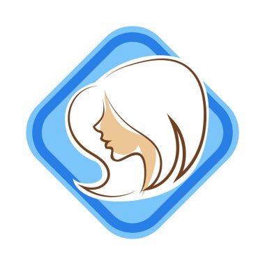 Saç ve güzellikle ilgili logo ya da ilgili herhangi bir grafik amaç için süs rozeti şekilli kadın profili çizimi.