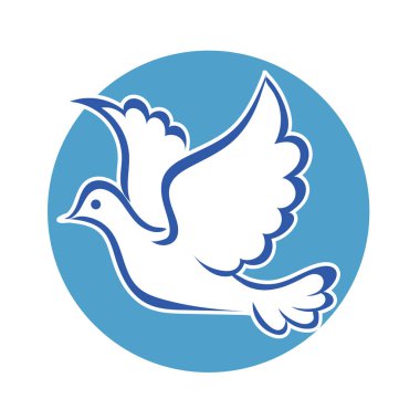 Rozet şeklindeki küçük kuşun çizgi çizimi. Logo için geometrik şekilli güvercin çizimi.