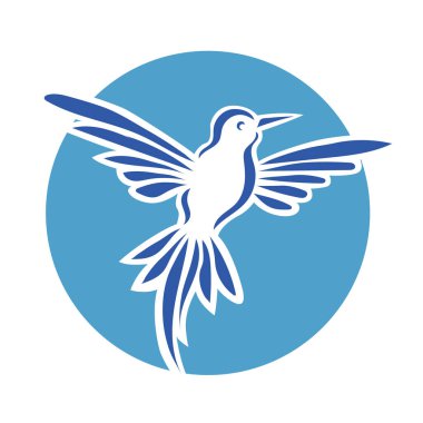 Rozet şeklindeki küçük kuşun çizgi çizimi. Logo için geometrik şekilli güvercin çizimi.