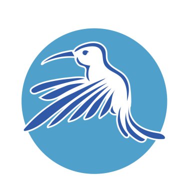 Rozet şeklindeki küçük kuşun çizgi çizimi. Logo için geometrik şekilli güvercin çizimi.