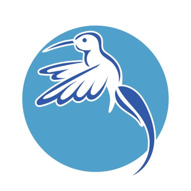 Rozet şeklindeki küçük kuşun çizgi çizimi. Logo için geometrik şekilli güvercin çizimi.