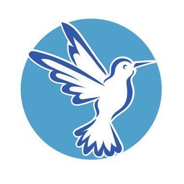 Rozet şeklindeki küçük kuşun çizgi çizimi. Logo için geometrik şekilli güvercin çizimi.