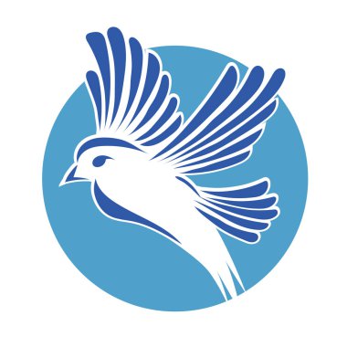 Rozet şeklindeki küçük kuşun çizgi çizimi. Logo için geometrik şekilli güvercin çizimi.