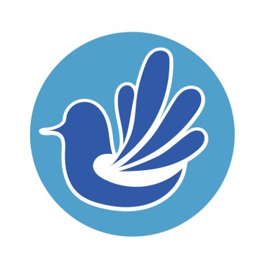 Rozet şeklinde şekillendirilmiş küçük kuş silueti. Logo için geometrik şekilli küçük bir güvercin çizimi.