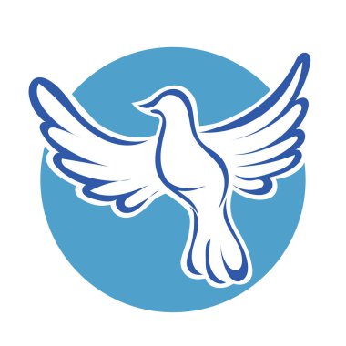 Rozet şeklindeki küçük kuşun çizgi çizimi. Logo için geometrik şekilli güvercin çizimi.