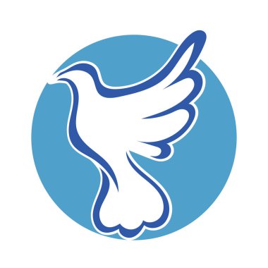 Rozet şeklindeki küçük kuşun çizgi çizimi. Logo için geometrik şekilli güvercin çizimi.