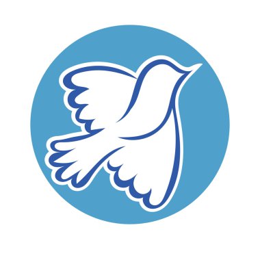 Rozet şeklindeki küçük kuşun çizgi çizimi. Logo için geometrik şekilli güvercin çizimi.