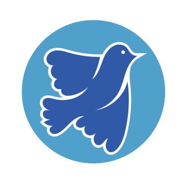 Rozet şeklinde şekillendirilmiş küçük kuş silueti. Logo için geometrik şekilli küçük bir güvercin çizimi.