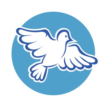 Rozet şeklindeki küçük kuşun çizgi çizimi. Logo için geometrik şekilli güvercin çizimi.