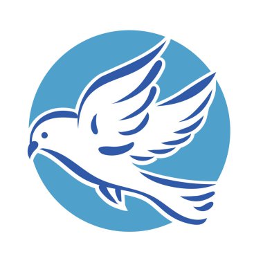 Rozet şeklindeki küçük kuşun çizgi çizimi. Logo için geometrik şekilli güvercin çizimi.