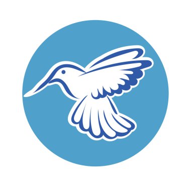 Rozet şeklindeki küçük kuşun çizgi çizimi. Logo için geometrik şekilli güvercin çizimi.