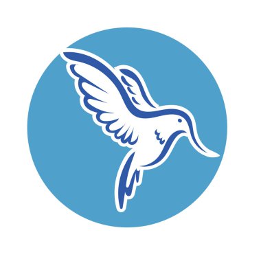 Rozet şeklindeki küçük kuşun çizgi çizimi. Logo için geometrik şekilli güvercin çizimi.
