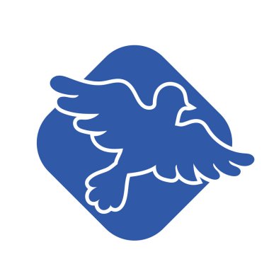 Rozet şeklinde şekillendirilmiş küçük kuş silueti. Logo için geometrik şekilli küçük bir güvercin çizimi.