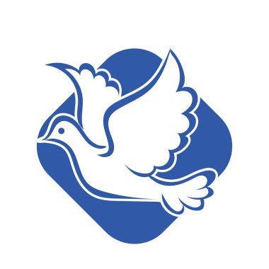 Rozet şeklindeki küçük kuşun çizgi çizimi. Logo için geometrik şekilli güvercin çizimi.