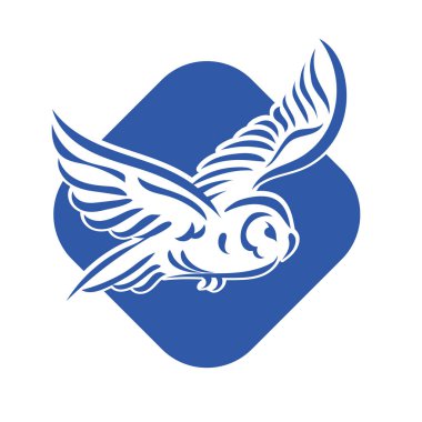 Baykuşun stilize edilmiş çizgi çizimi. Rozet şeklinde. Logo için geometrik şekilli küçük bir baykuş çizimi.