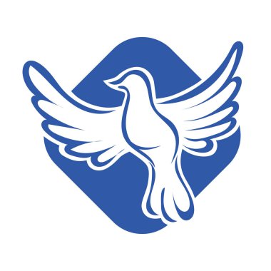 Rozet şeklindeki küçük kuşun çizgi çizimi. Logo için geometrik şekilli güvercin çizimi.