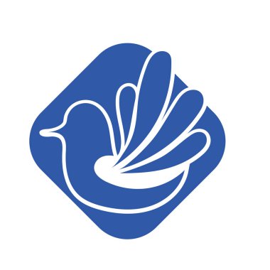 Rozet şeklinde şekillendirilmiş küçük kuş silueti. Logo için geometrik şekilli küçük bir güvercin çizimi.