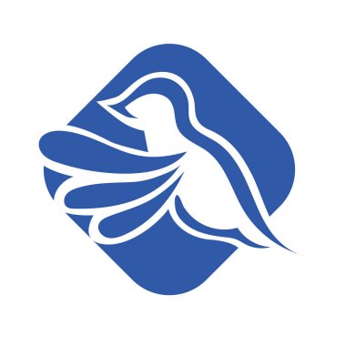 Rozet şeklindeki küçük kuşun çizgi çizimi. Logo için geometrik şekilli güvercin çizimi.