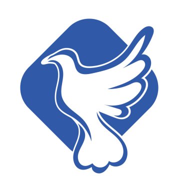 Rozet şeklindeki küçük kuşun çizgi çizimi. Logo için geometrik şekilli güvercin çizimi.