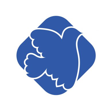 Rozet şeklinde şekillendirilmiş küçük kuş silueti. Logo için geometrik şekilli küçük bir güvercin çizimi.