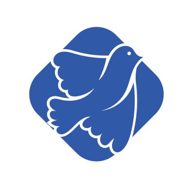 Rozet şeklinde şekillendirilmiş küçük kuş silueti. Logo için geometrik şekilli küçük bir güvercin çizimi.