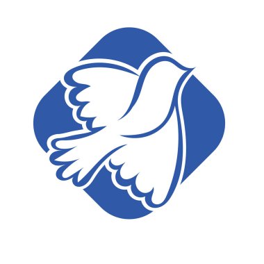 Rozet şeklindeki küçük kuşun çizgi çizimi. Logo için geometrik şekilli güvercin çizimi.