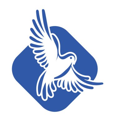 Rozet şeklindeki küçük kuşun çizgi çizimi. Logo için geometrik şekilli güvercin çizimi.