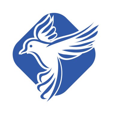 Rozet şeklindeki küçük kuşun çizgi çizimi. Logo için geometrik şekilli güvercin çizimi.