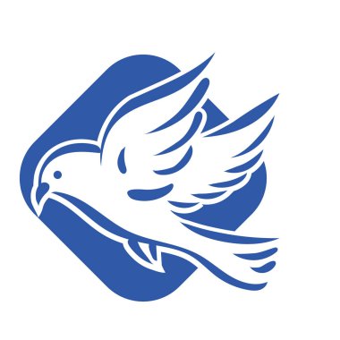 Rozet şeklindeki küçük kuşun çizgi çizimi. Logo için geometrik şekilli güvercin çizimi.