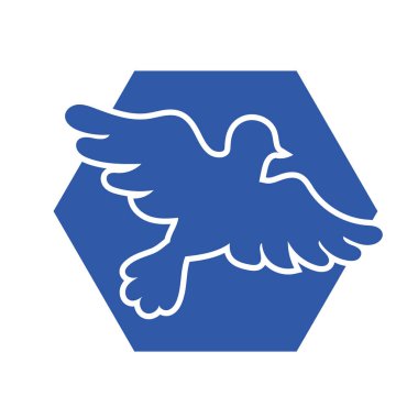 Rozet şeklinde şekillendirilmiş küçük kuş silueti. Logo için geometrik şekilli küçük bir güvercin çizimi.