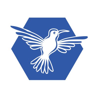 Rozet şeklindeki küçük kuşun çizgi çizimi. Logo için geometrik şekilli güvercin çizimi.