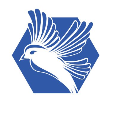 Rozet şeklindeki küçük kuşun çizgi çizimi. Logo için geometrik şekilli güvercin çizimi.