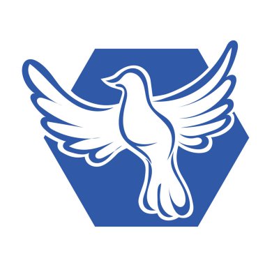 Rozet şeklindeki küçük kuşun çizgi çizimi. Logo için geometrik şekilli güvercin çizimi.