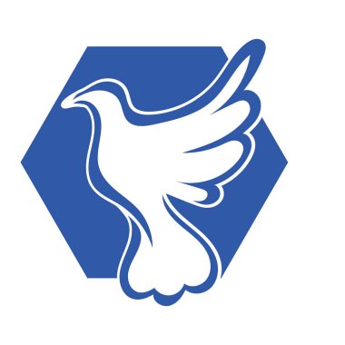 Rozet şeklindeki küçük kuşun çizgi çizimi. Logo için geometrik şekilli güvercin çizimi.