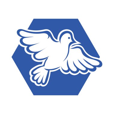 Rozet şeklindeki küçük kuşun çizgi çizimi. Logo için geometrik şekilli güvercin çizimi.