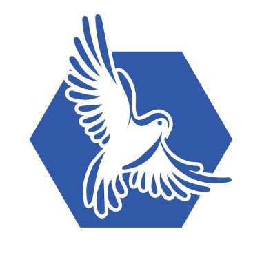 Rozet şeklindeki küçük kuşun çizgi çizimi. Logo için geometrik şekilli güvercin çizimi.