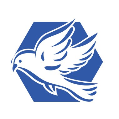Rozet şeklindeki küçük kuşun çizgi çizimi. Logo için geometrik şekilli güvercin çizimi.