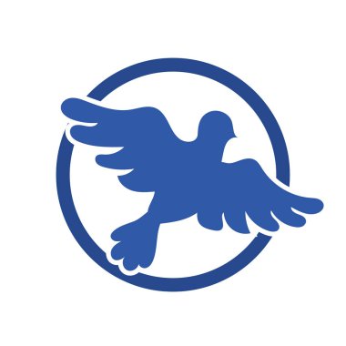 Rozet şeklinde şekillendirilmiş küçük kuş silueti. Logo için geometrik şekilli küçük bir güvercin çizimi.
