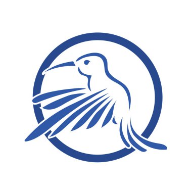 Rozet şeklindeki küçük kuşun çizgi çizimi. Logo için geometrik şekilli güvercin çizimi.