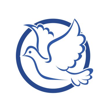 Rozet şeklindeki küçük kuşun çizgi çizimi. Logo için geometrik şekilli güvercin çizimi.