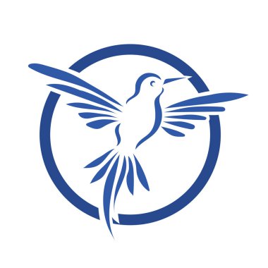 Rozet şeklindeki küçük kuşun çizgi çizimi. Logo için geometrik şekilli güvercin çizimi.