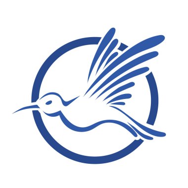 Rozet şeklindeki küçük kuşun çizgi çizimi. Logo için geometrik şekilli güvercin çizimi.