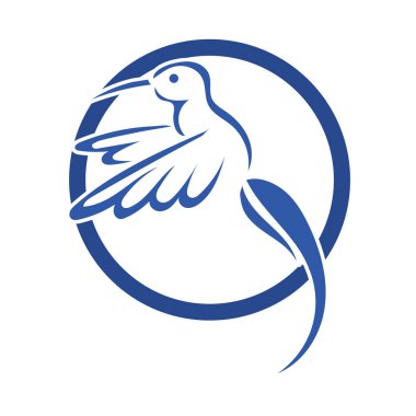 Rozet şeklindeki küçük kuşun çizgi çizimi. Logo için geometrik şekilli güvercin çizimi.