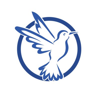 Rozet şeklindeki küçük kuşun çizgi çizimi. Logo için geometrik şekilli güvercin çizimi.